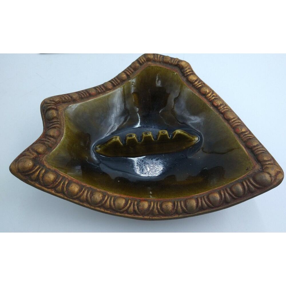 Vintage California Pottery Ashtray MCM 9.5"x8" Brown Green 2570